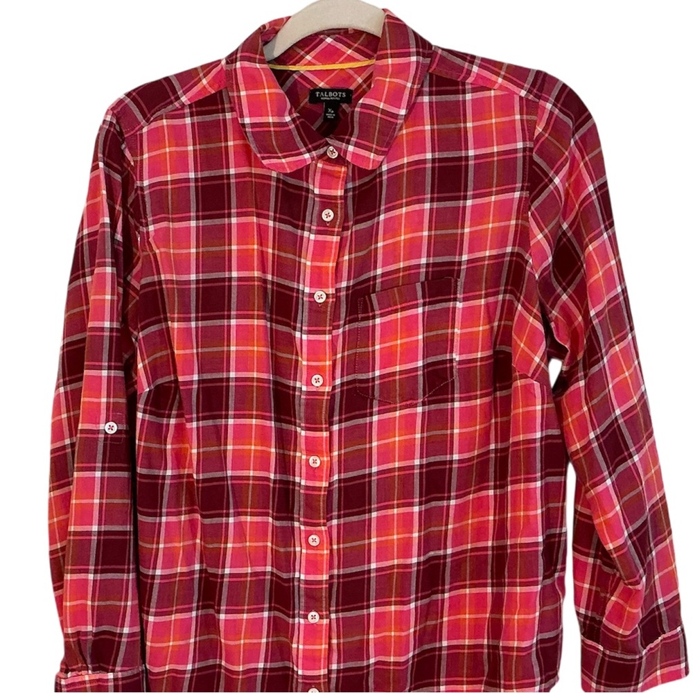Talbots Red Plaid Shirt Casual Button Down Long Sleeves Sz Xp